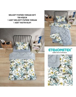 ETE HOMETEX TEK KİŞİLİK LÜX WELSOFT YORGAN SETİ ASYA GRİ 155X215CM 8696474231887